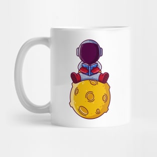 Cute Astronaut Reading Book on Moon Cartoon Mug